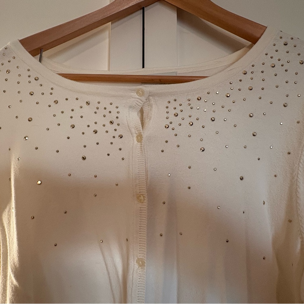 Studio Works Cream Button Down Shirt with Embellishments